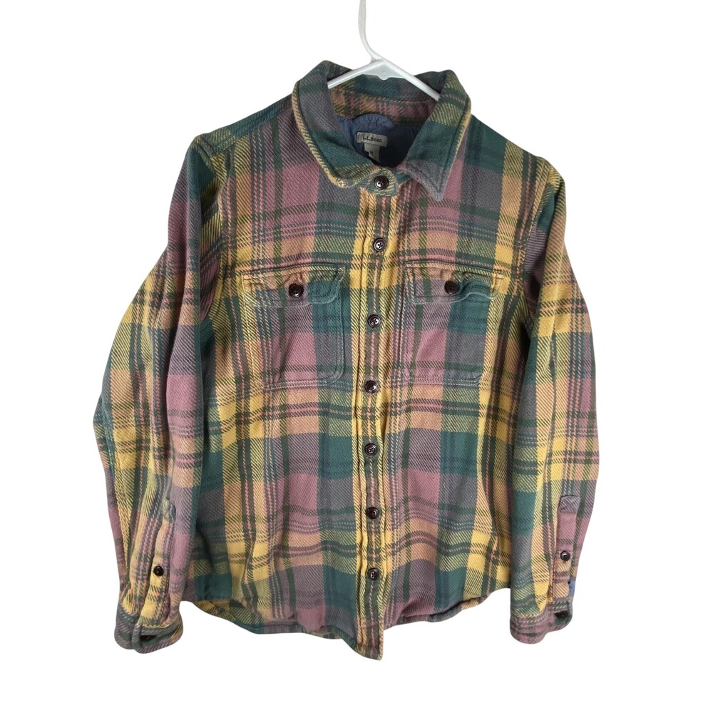 L.L.Bean Flannel Shirt Womens Medium Multicolor Plaid Cotton Heavier Outdoor